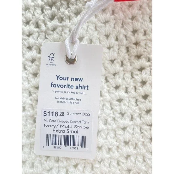 NWT Marine Layer $118 Crochet Crop Top W's XS Caro Tank White Rainbow Trim - Picture 8 of 16